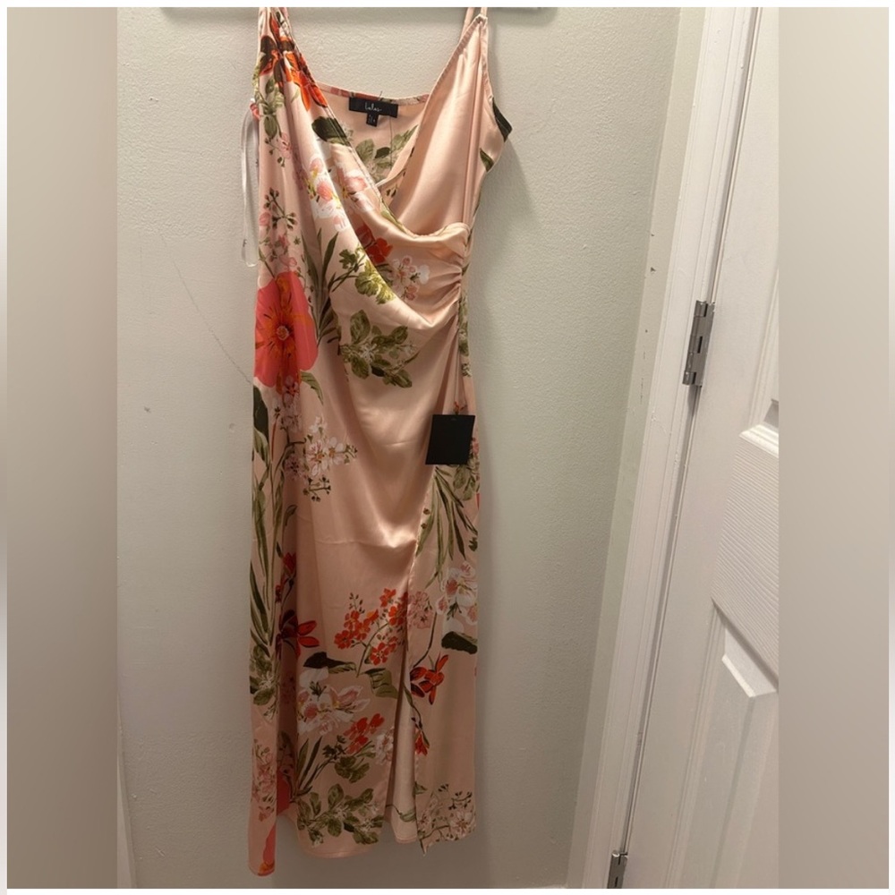 Lulu's Pink Floral Midi Dress - Picture 3 of 6